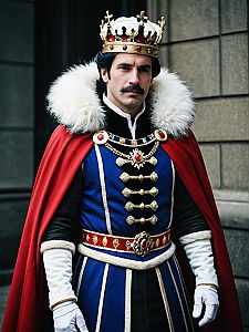 Man in King Costume with Red Cape and Crown Professional Cosplay Photography