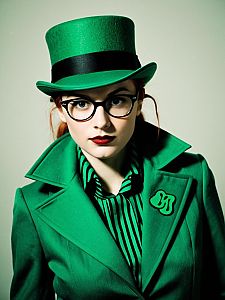 Female Riddler Costume with Green Coat and Top Hat