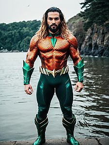 Realistic Aquaman Super Friends Costume Man Cosplay by the Water