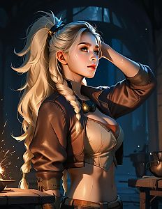 Confident Woman in Workshop with Blonde Hair