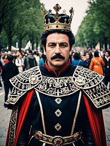 Man in Queen King Outfit Costume at Festival Portrait Realistic