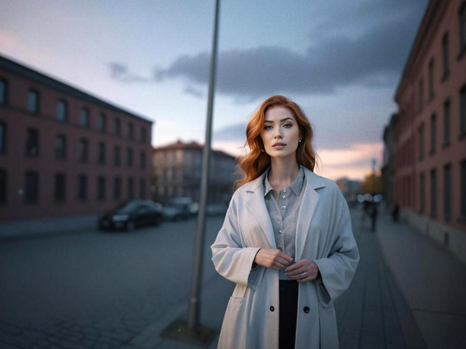 Elegant Woman on Quiet Street