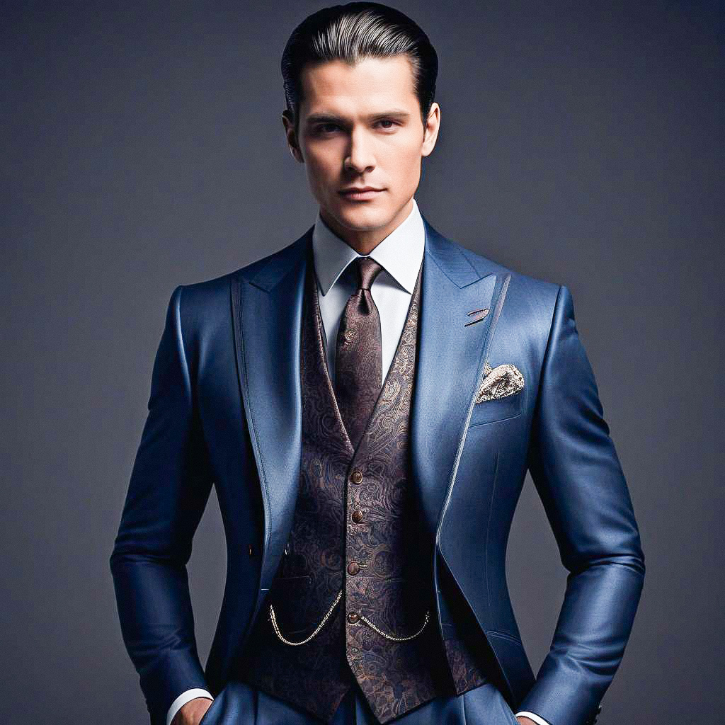 Elegant Man in Tailored Blue Suit