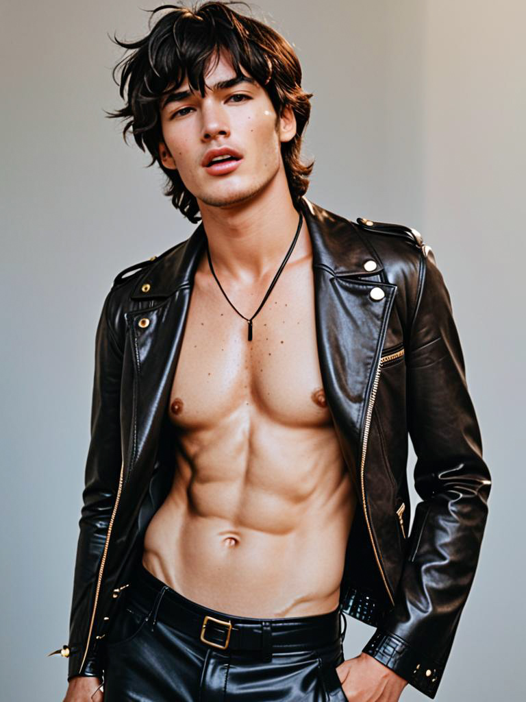 Young Man in Black Leather Jacket