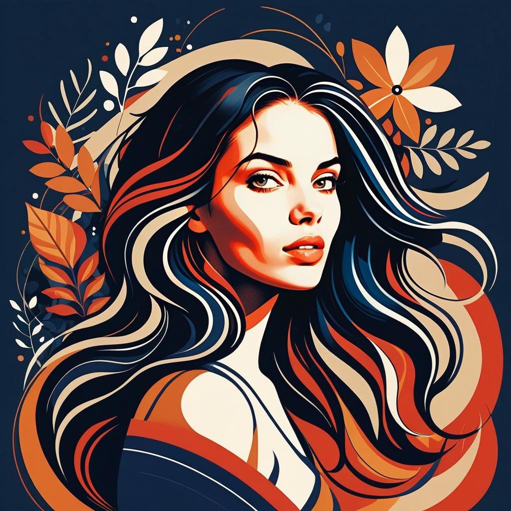 Stylized Digital Portrait of Woman with Autumn Leaves Background