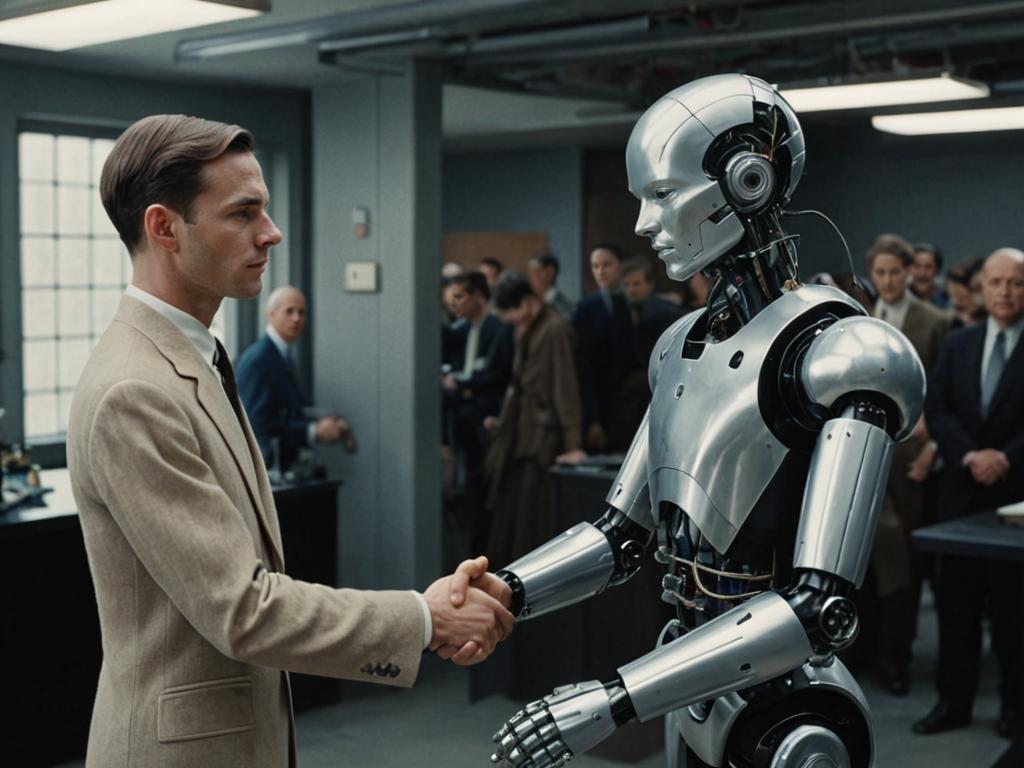 Humanoid Robot Shaking Hands with Alan Turing