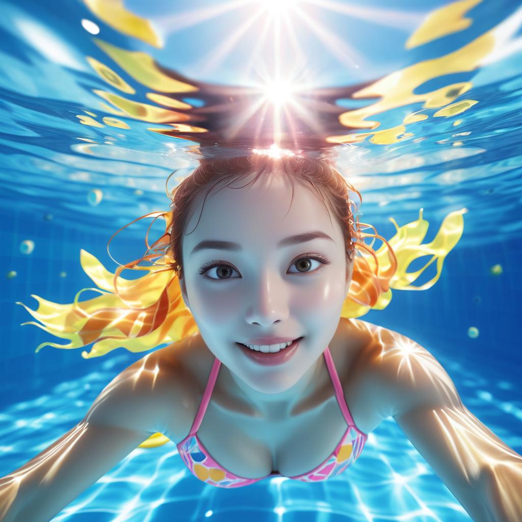 Joyful Young Woman Swimming Underwater