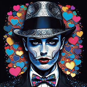 Vibrant Portrait of Woman with Face Paint and Decorative Hat