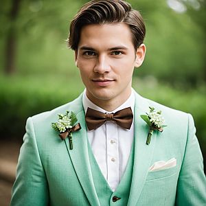 Young Man in Mint Green Suit with Bow Tie
