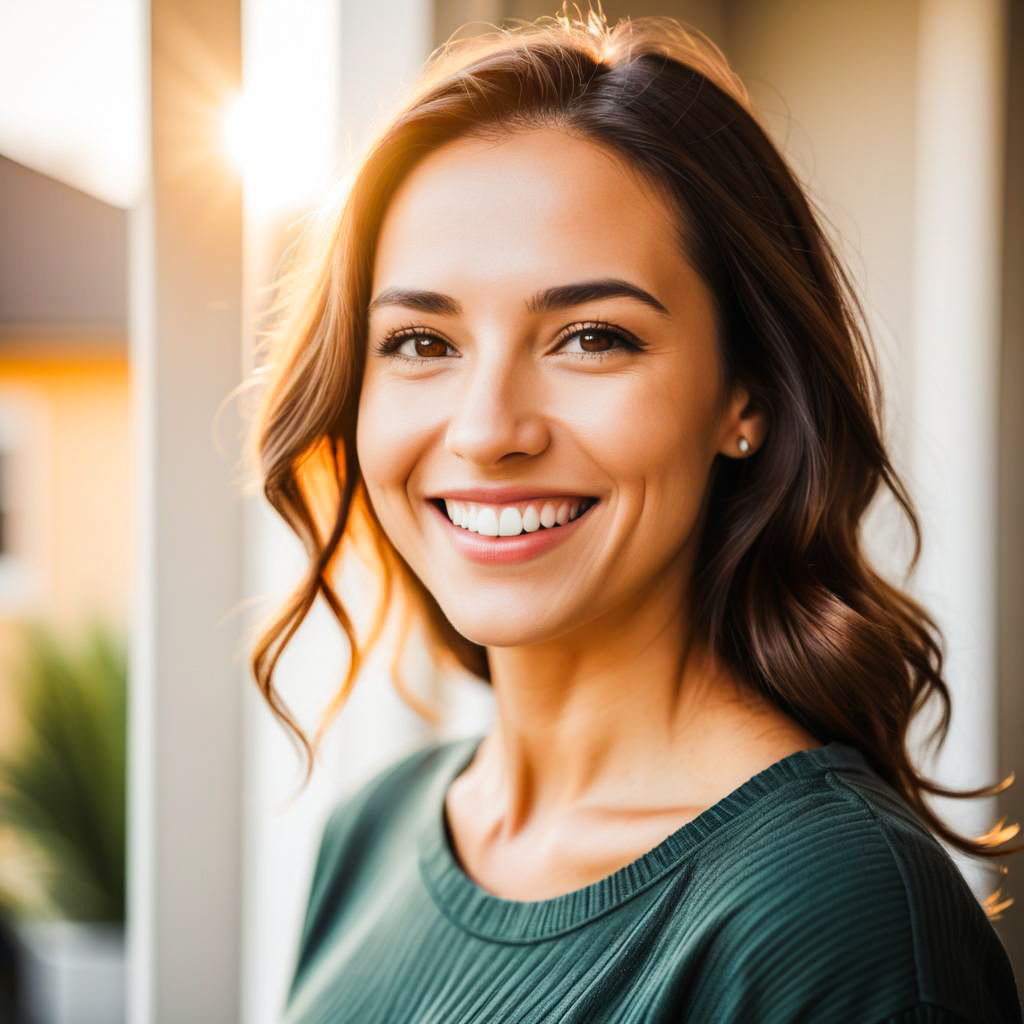 Smiling Woman in Sunlit Portrait