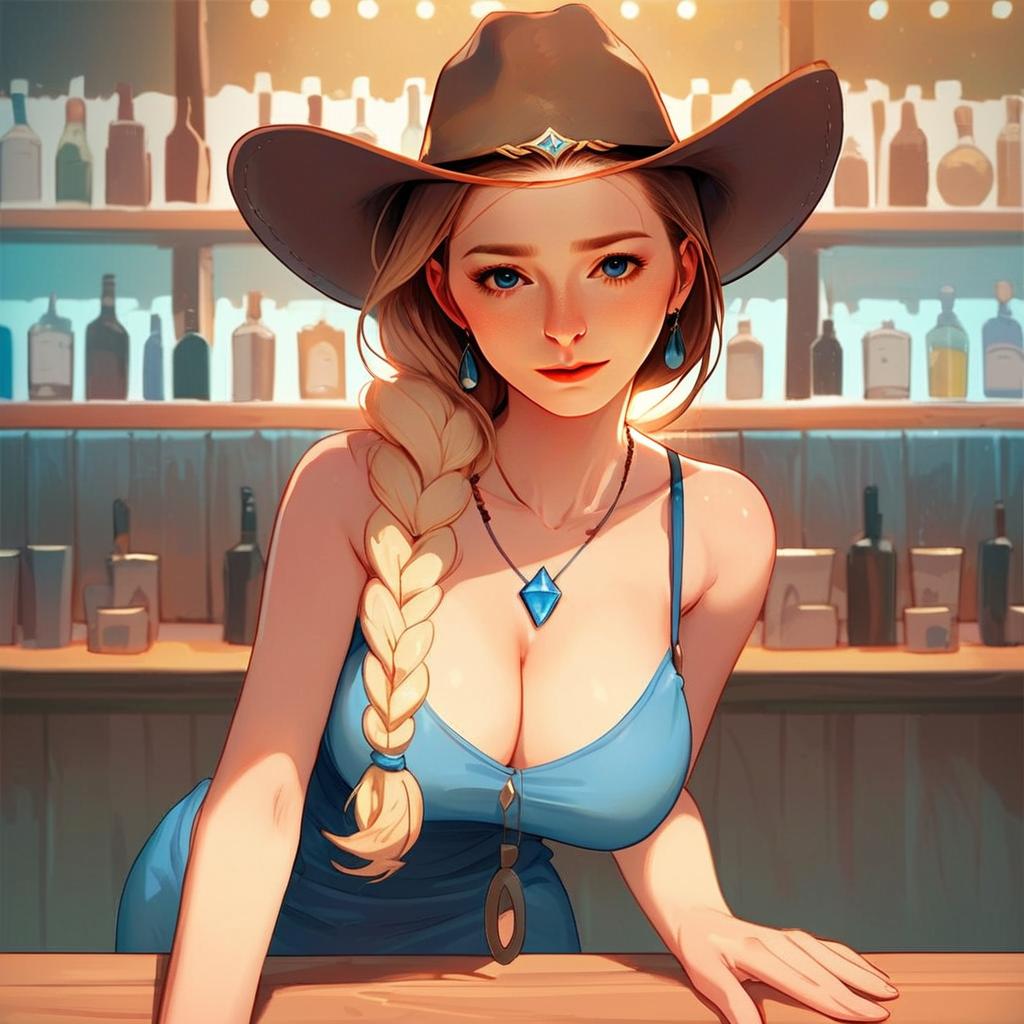 Young Woman with Blonde Braids in Brown Hat