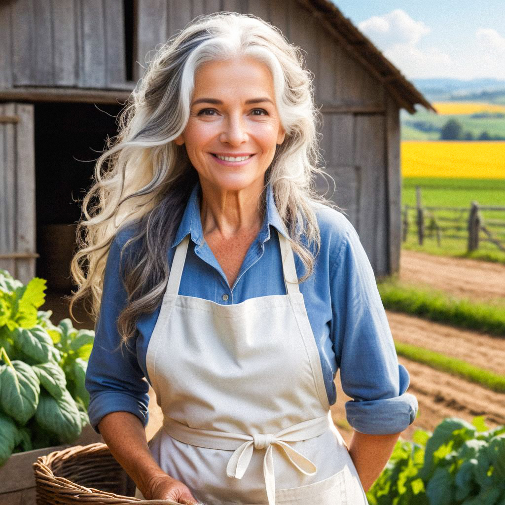 Cheerful Woman in Rustic Barn