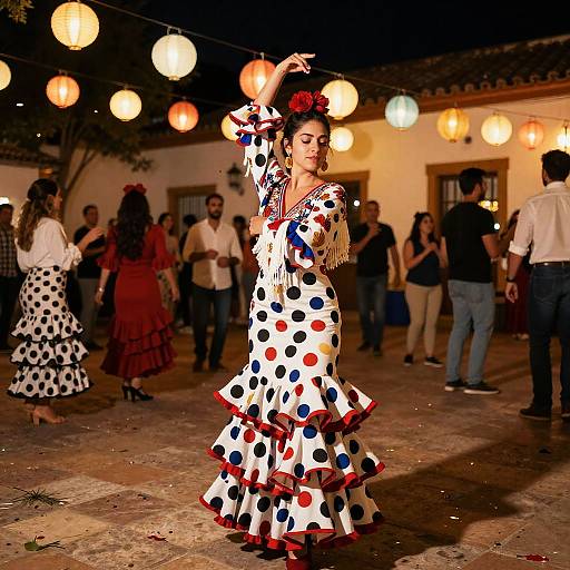Flamenco Dancer in Polka Dot Dress at Spanish Festival Night