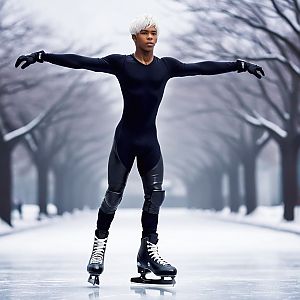 Man Figure Skating Outdoors in Snow