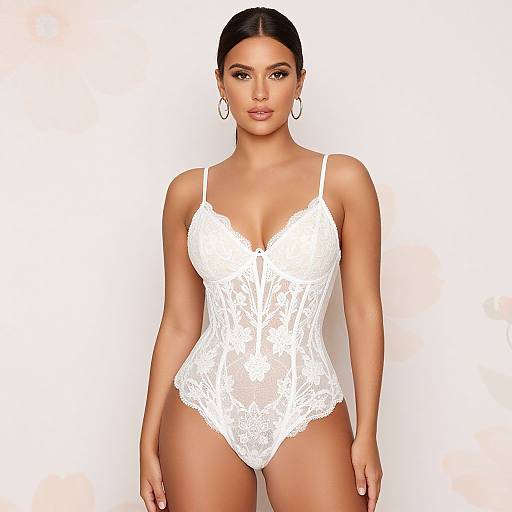 Elegant White Lace Floral Bodysuit on Woman