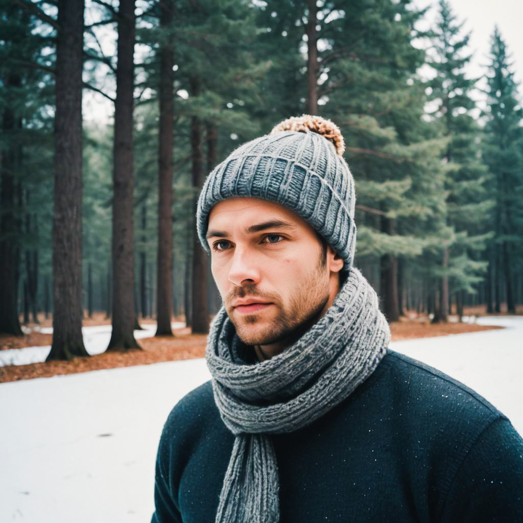 Young Man in Snowy Forest