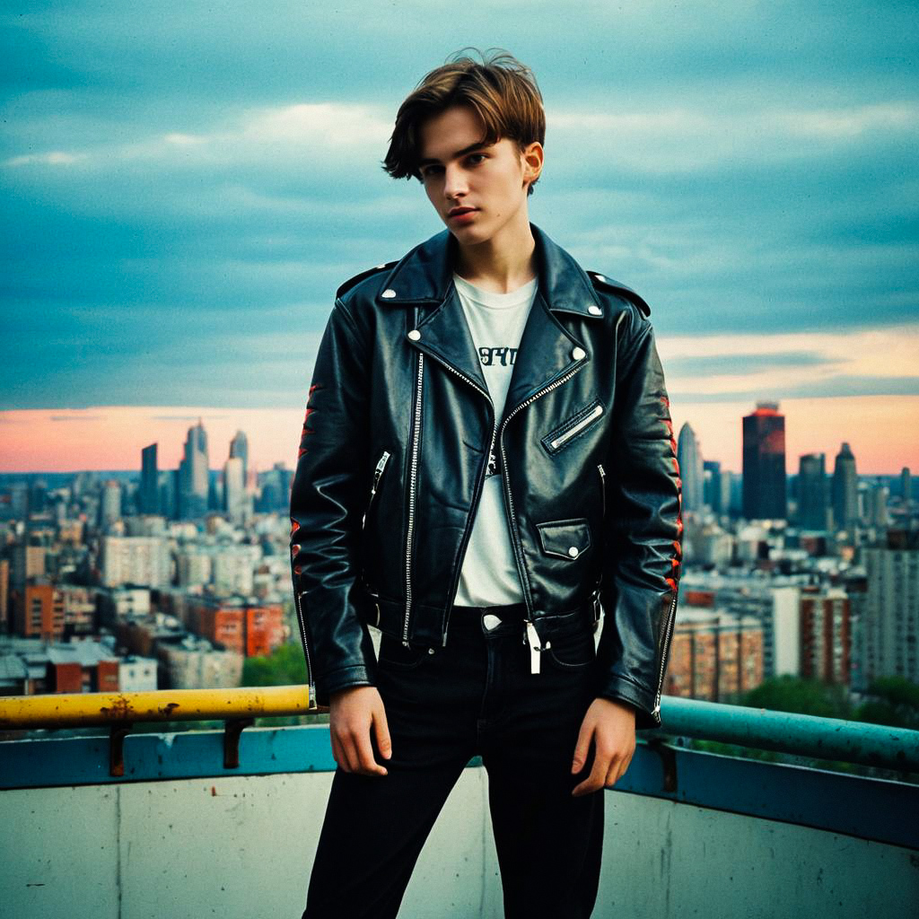 Confident Young Man on Rooftop at Sunset