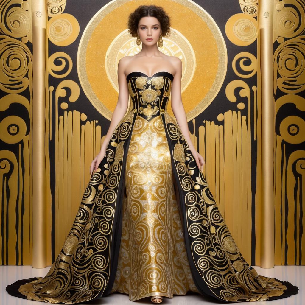 Elegant Woman in Black and Gold Gown