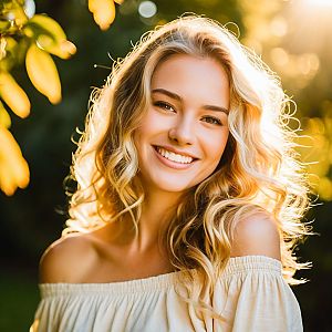 Radiant young woman in golden sunlight
