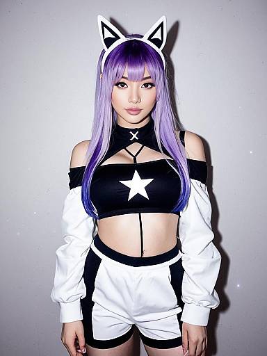 Moona Hoshinova Inspired Anime Style Costume with Purple Hair and Cat Ears