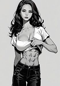 Monochrome Illustration of Woman with Defined Abs