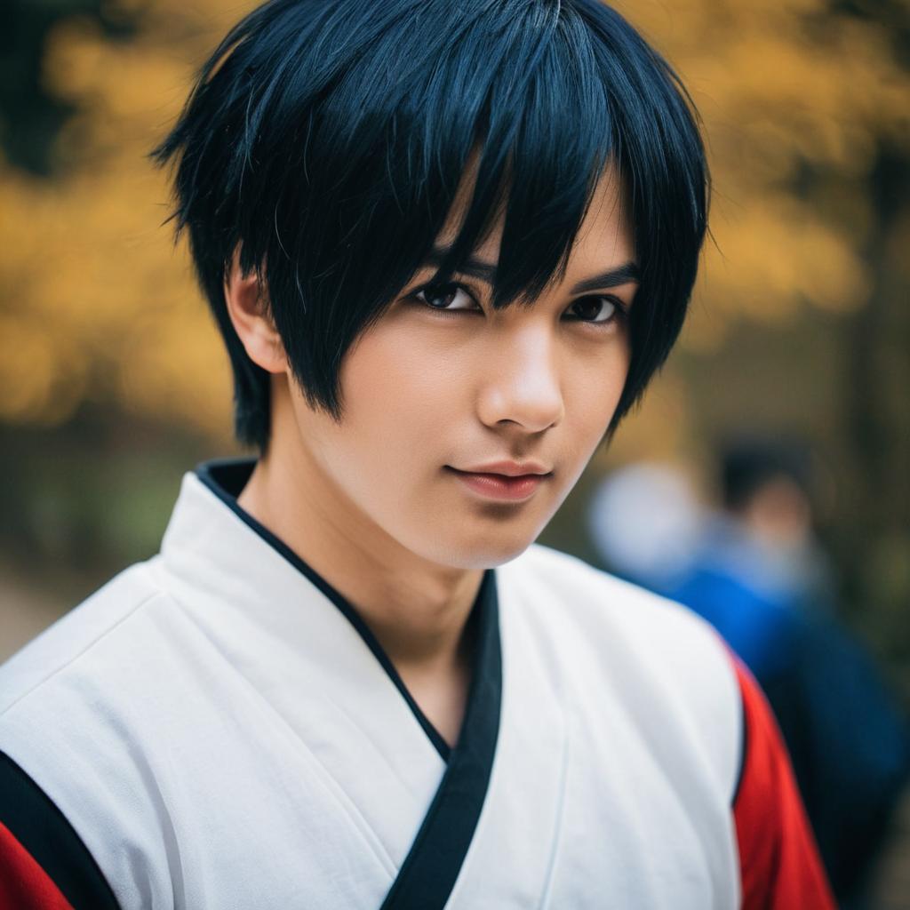 Portrait of Akaashi Keiji in Traditional Japanese Attire with Autumn Background