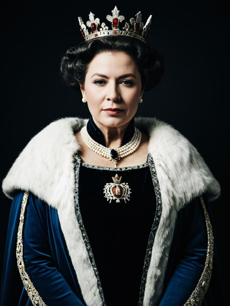 Photorealistic Studio Portrait of Woman in Detailed Queen Costume
