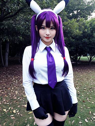 Purple Hair Anime-inspired Bunny Ears Woman Cosplay Outdoor Portrait