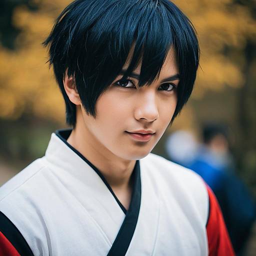Portrait of Akaashi Keiji in Traditional Japanese Attire with Autumn Background