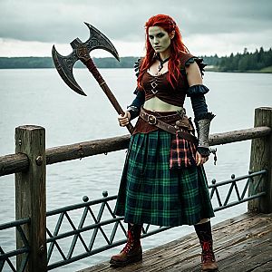 Fierce Woman with Red Hair and Battle Axe