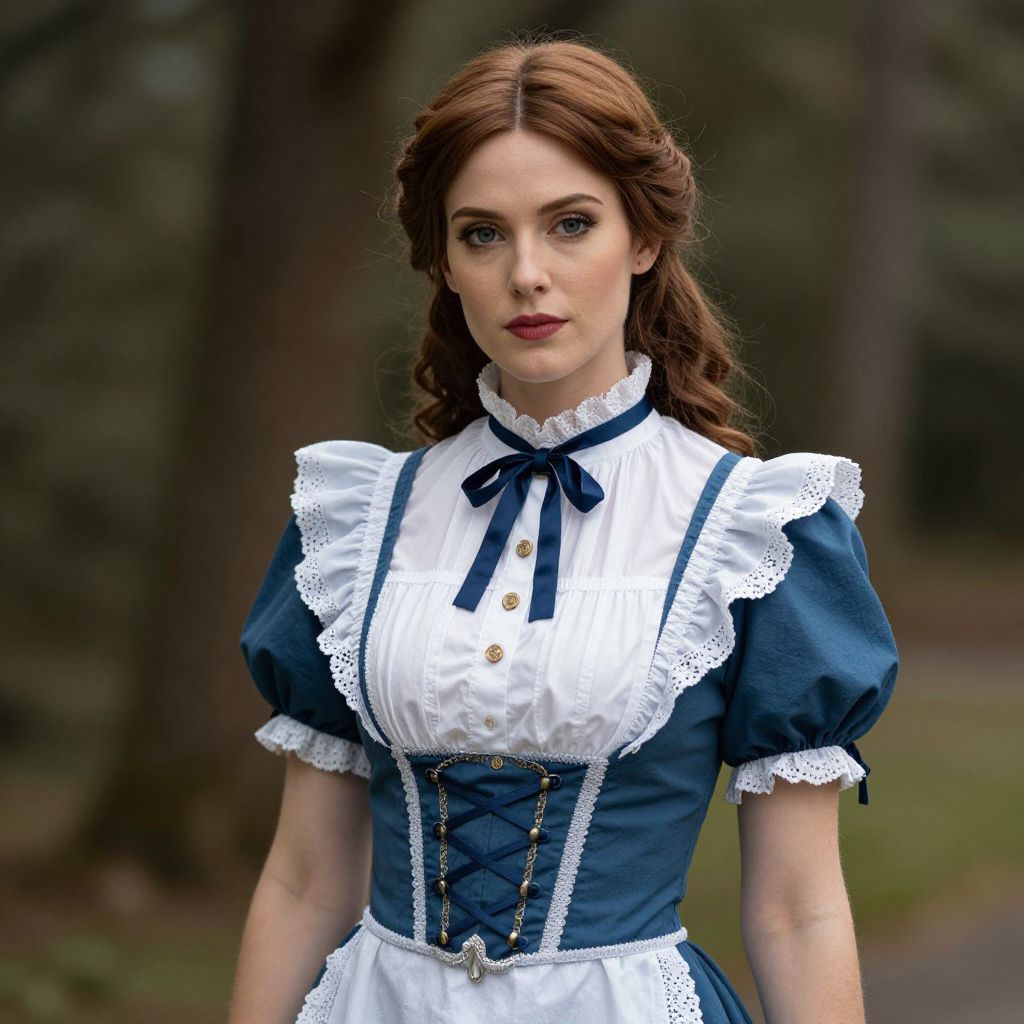 Portrait of Woman in Traditional Blue and White Historical Dress