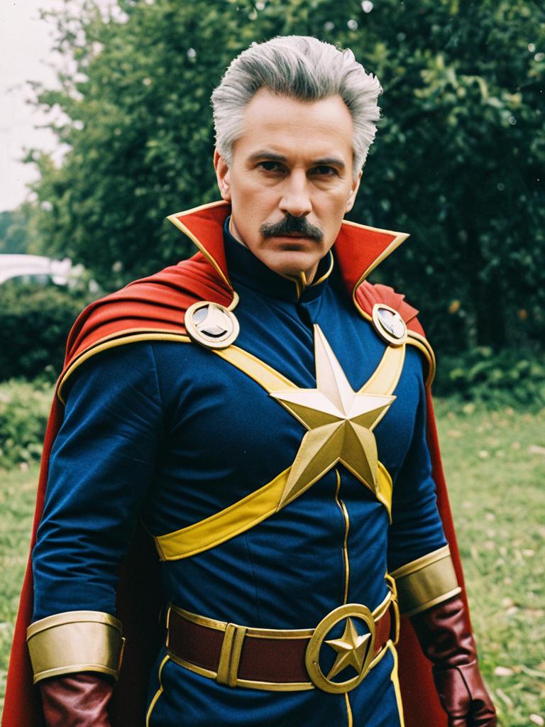 Man in Captain Chaos Cosplay Costume Outdoors Portrait