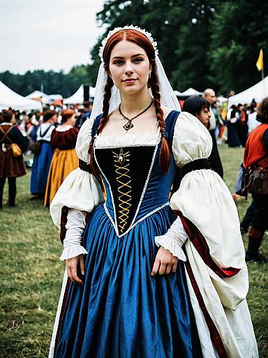 Woman in Renaissance Gown at Cosplay Festival in Authentic Historical Costume