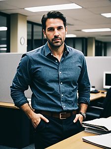 Man in Casual Office Outfit Cinematic Realism Editorial Business Photo
