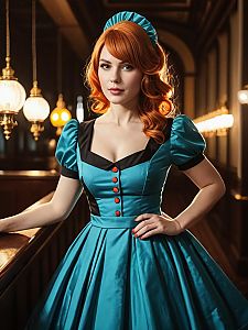 Woman in Retro Party Dress Photorealistic Fashion Cosplay Portrait