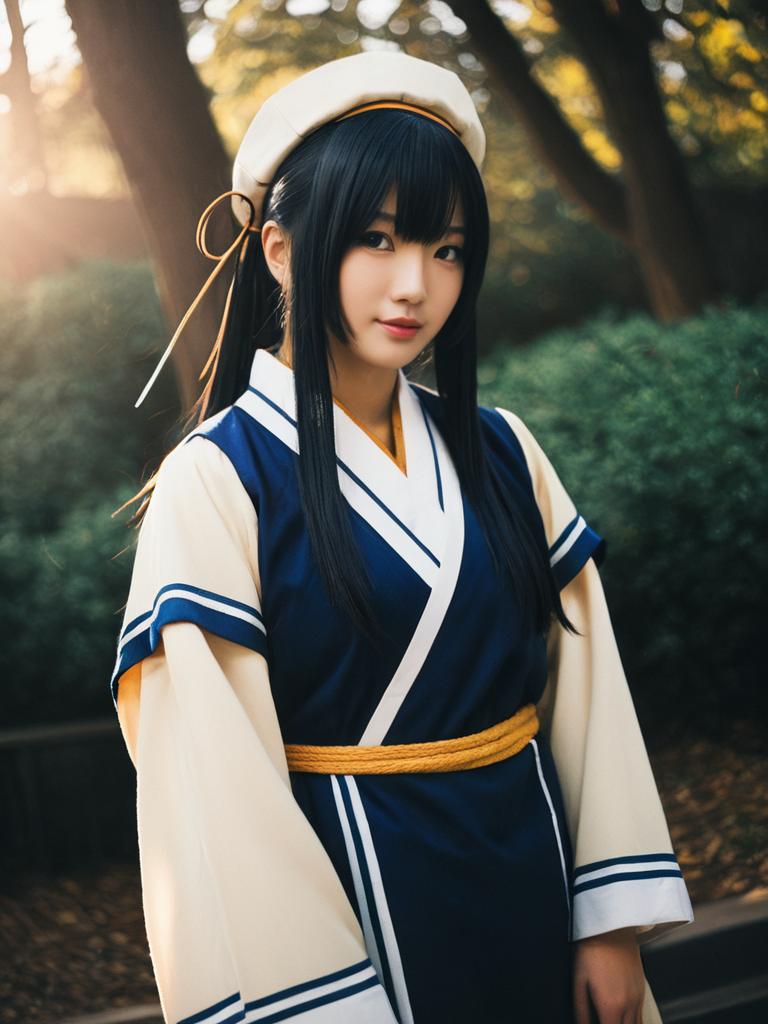 Realistic Photo of Woman Cosplaying Narumi Osonoe in Traditional Style Costume