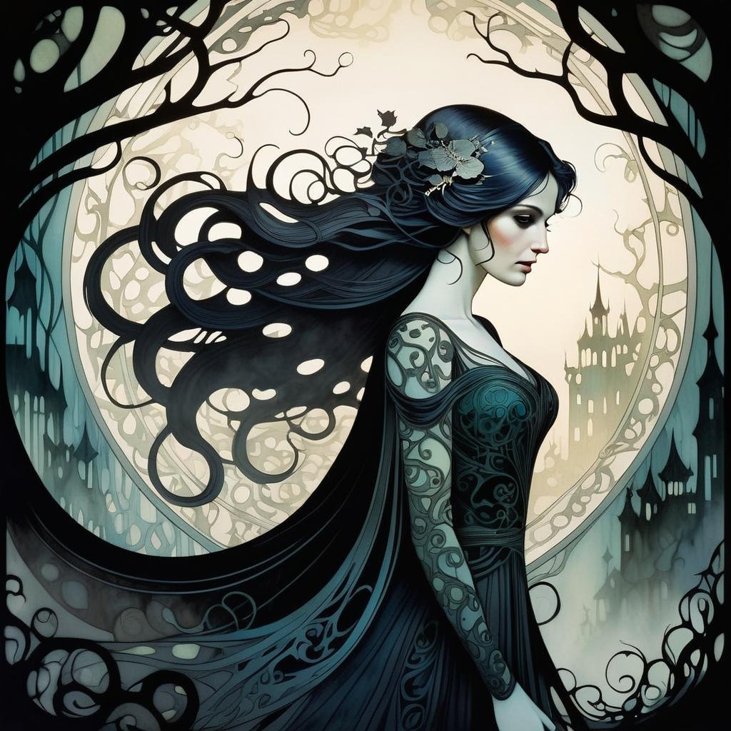 Mysterious Woman in Gothic Floral Setting