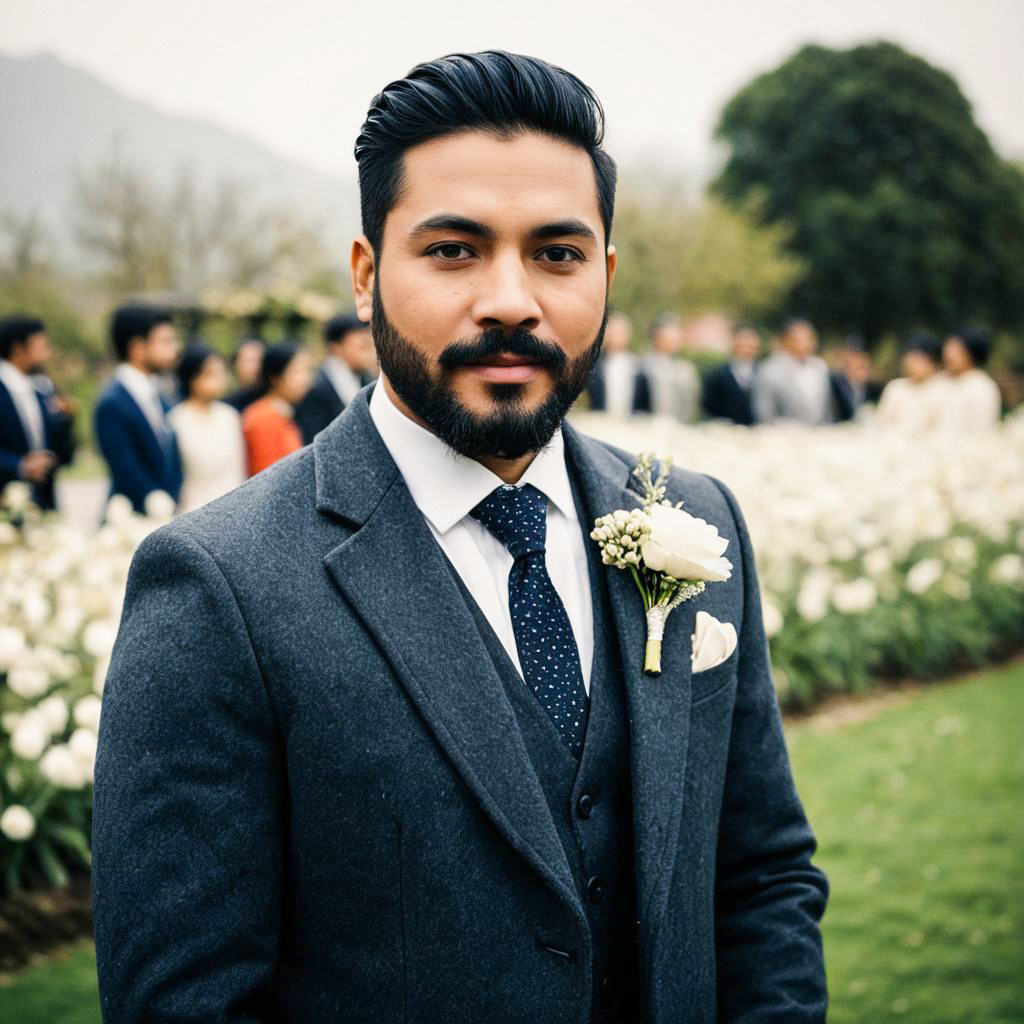Man in Gray Suit at Garden Event Man in Gray Suit at Garden Event