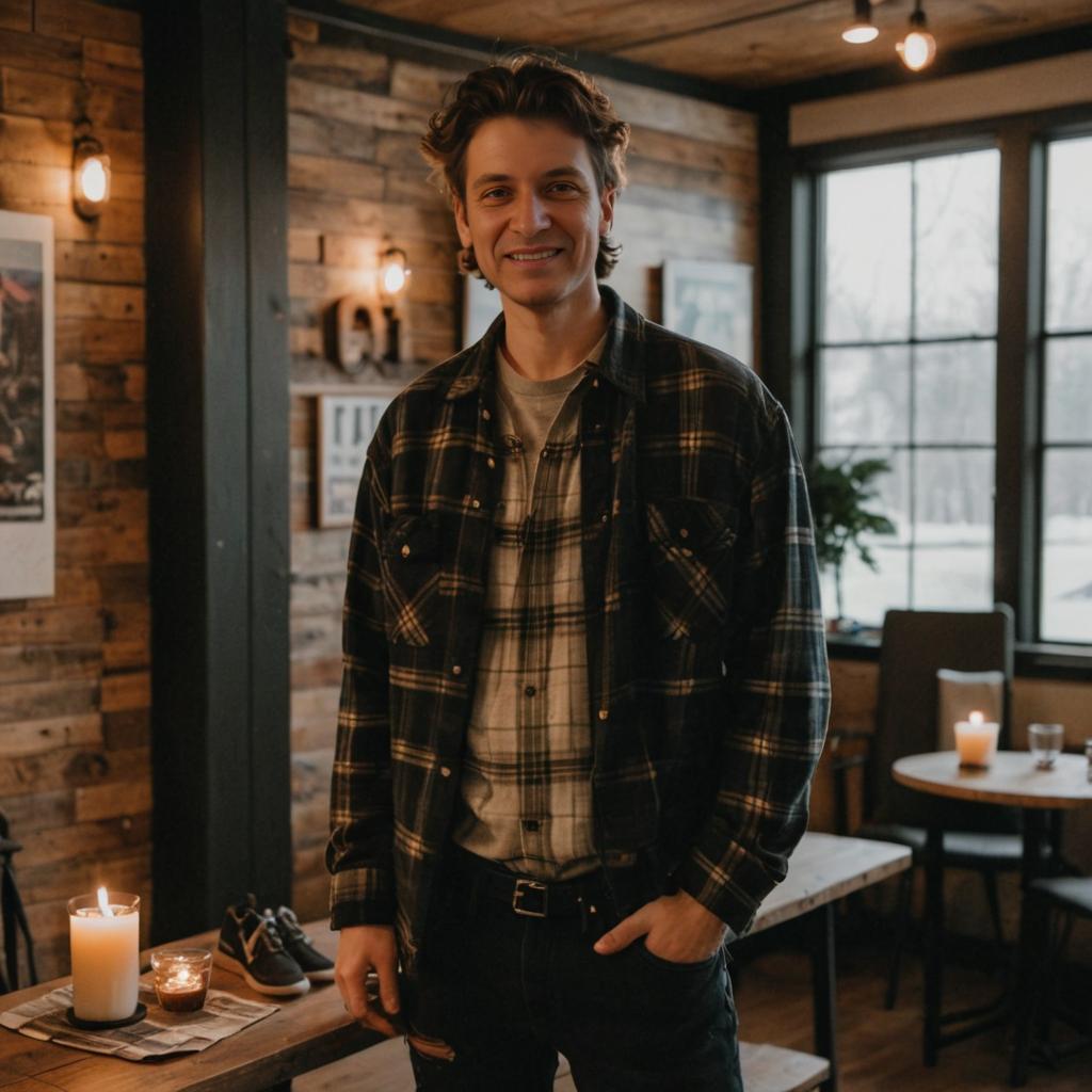 Relaxed man in a cozy rustic cafe