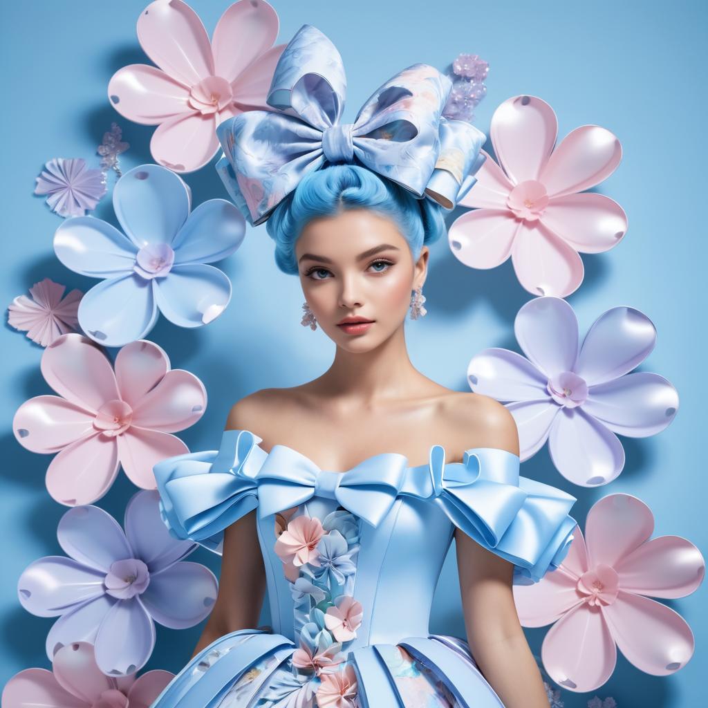 Woman in Blue Dress with Floral Patterns