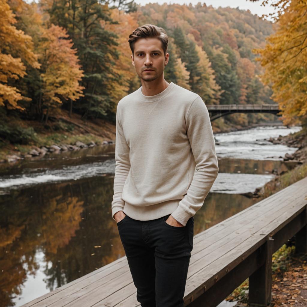 Confident Man by Tranquil Autumn River