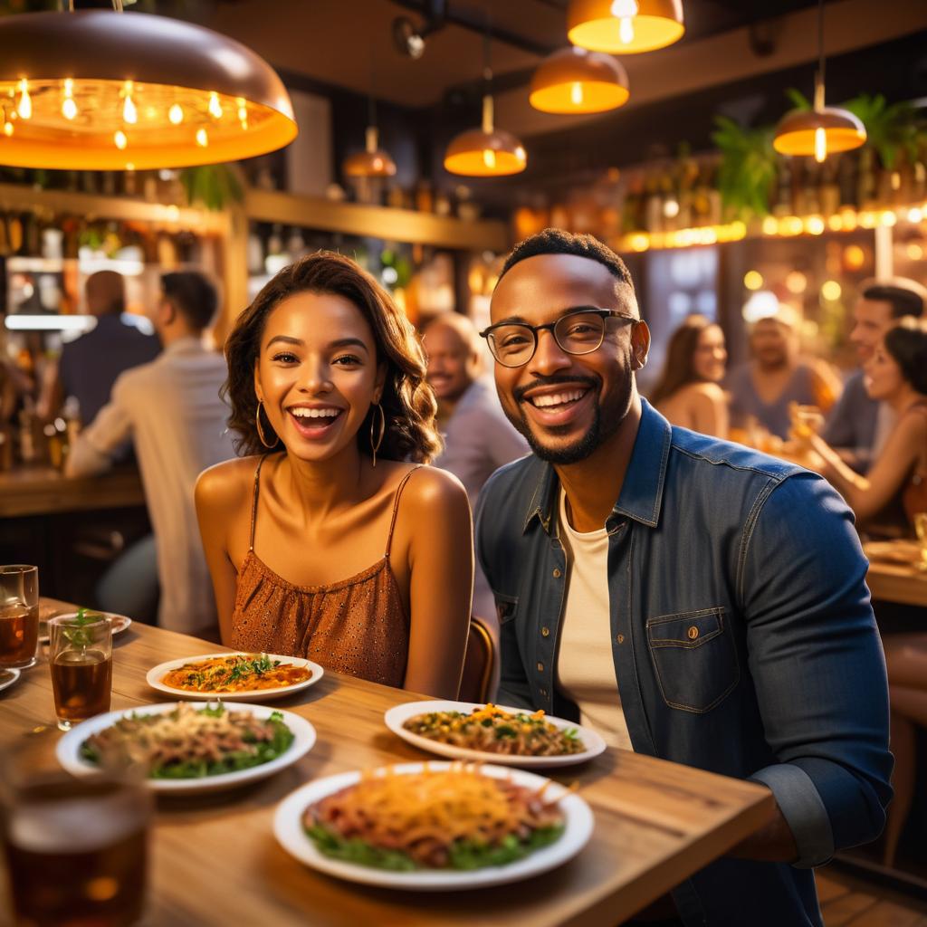 Happy Couple Dining in Vibrant Restaurant