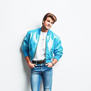 Young Man in Turquoise Bomber Jacket