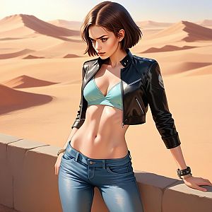 Confident Woman in Desert with Stylish Outfit