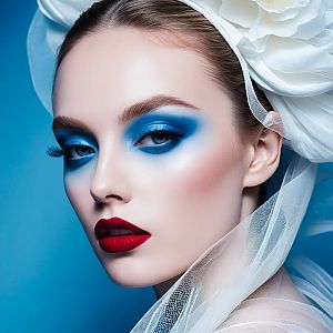 Bold Artistic Makeup Portrait with Blue Eyeshadow