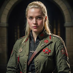 Confident Woman in Military Jacket
