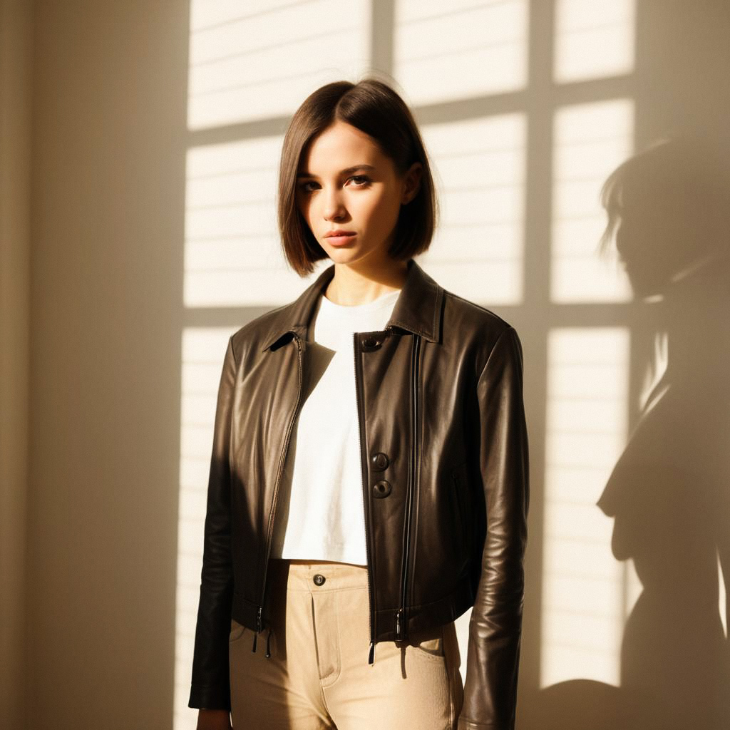 Confident Woman in Leather Jacket