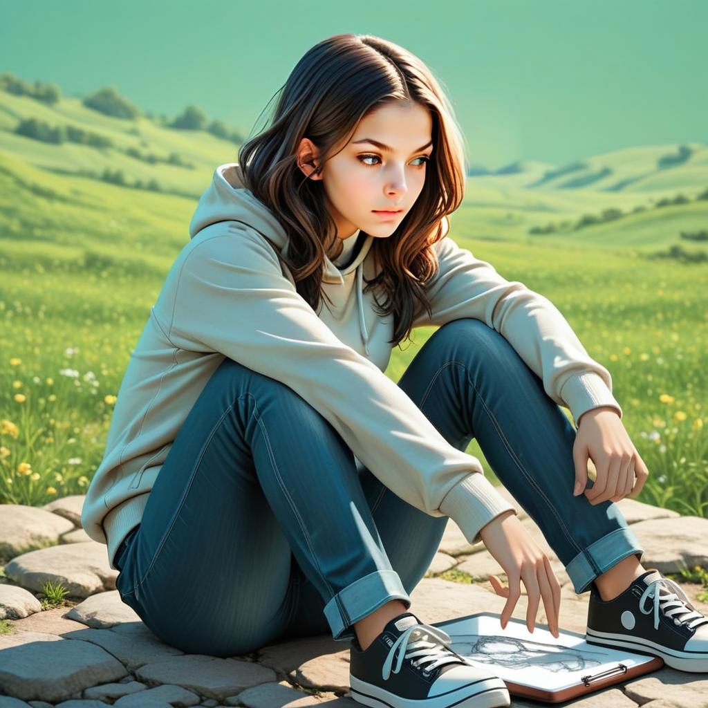 Thoughtful Young Woman in Meadow Thoughtful Young Woman in Meadow