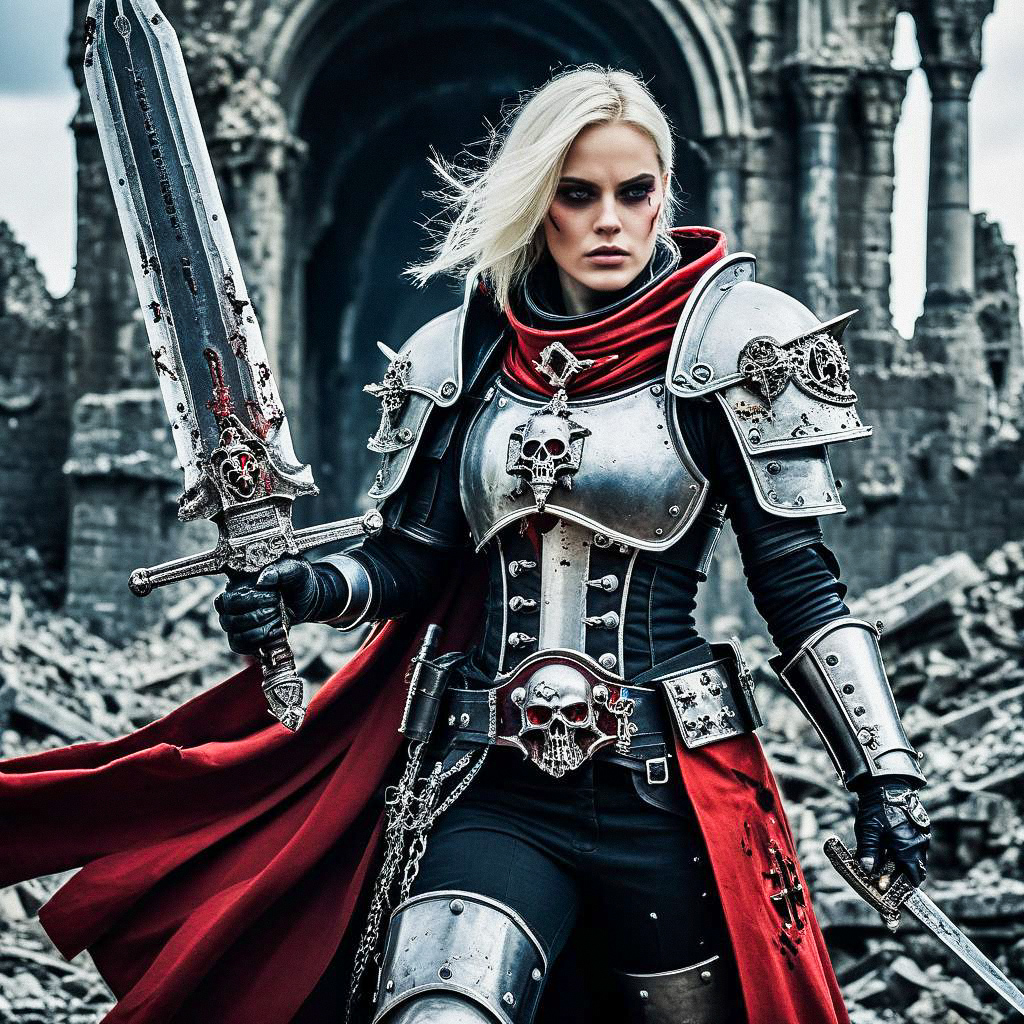 Fierce Warrior in Gothic Armor with Sword Fierce Warrior in Gothic Armor with Sword