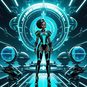 Futuristic Woman in High-Tech Environment